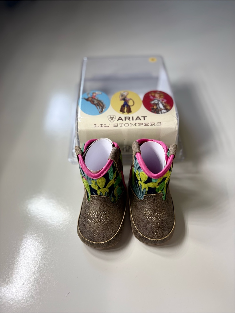 Ariat Lil Stompers Kids Brown & Pink Cactus Booties